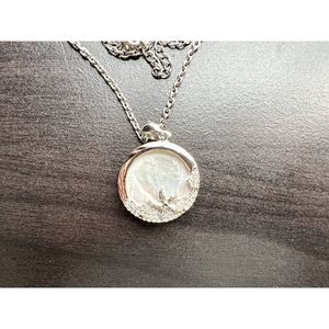 Long necklace with mother of pearl and crystal stones pendant, silver color